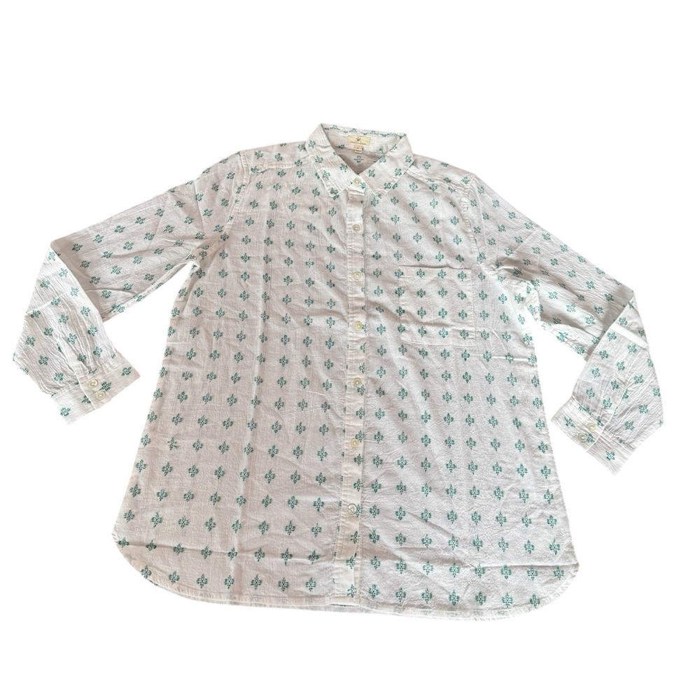 Johnny Cotton Men's White and Green Patterned Button Down shirt geometric‎ SZ M